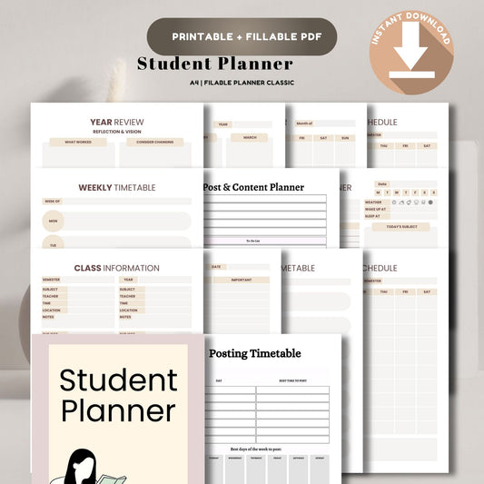 Student Planner | Academic Success Organizer | Study Schedule & Assignment Tracker | School Productivity Planner PDF