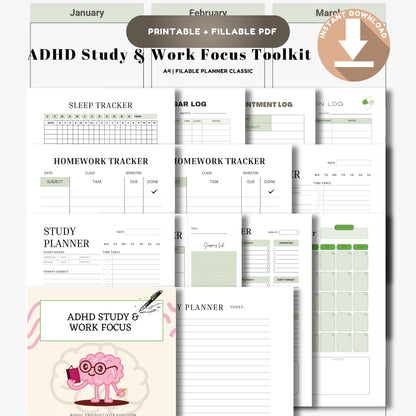 ADHD Study & Work Focus Toolkit | Productivity System for Students & Professionals | Focus Planner & Task Management