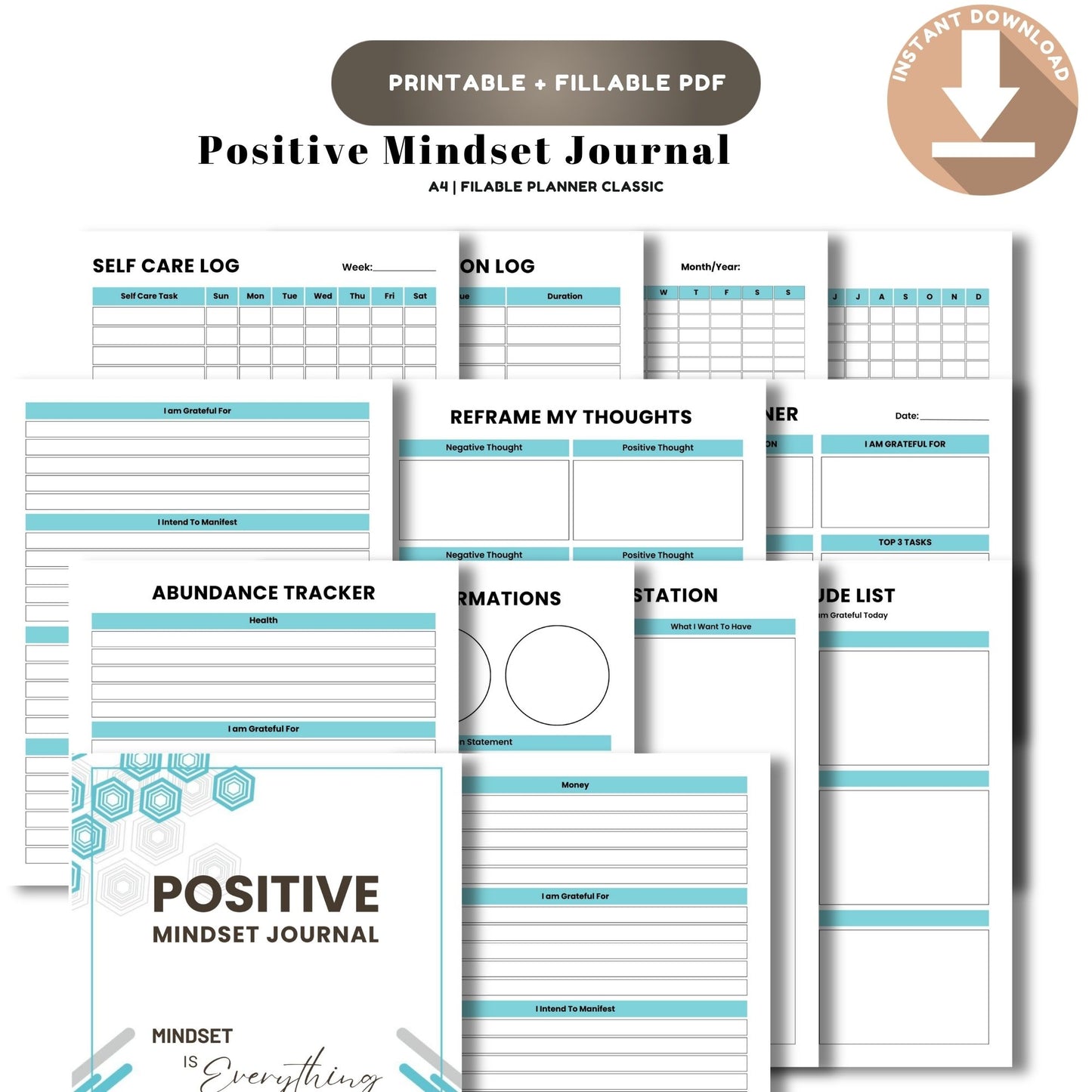 Positive Mindset Journal Printable | Daily Gratitude, Confidence & Self-Growth Workbook