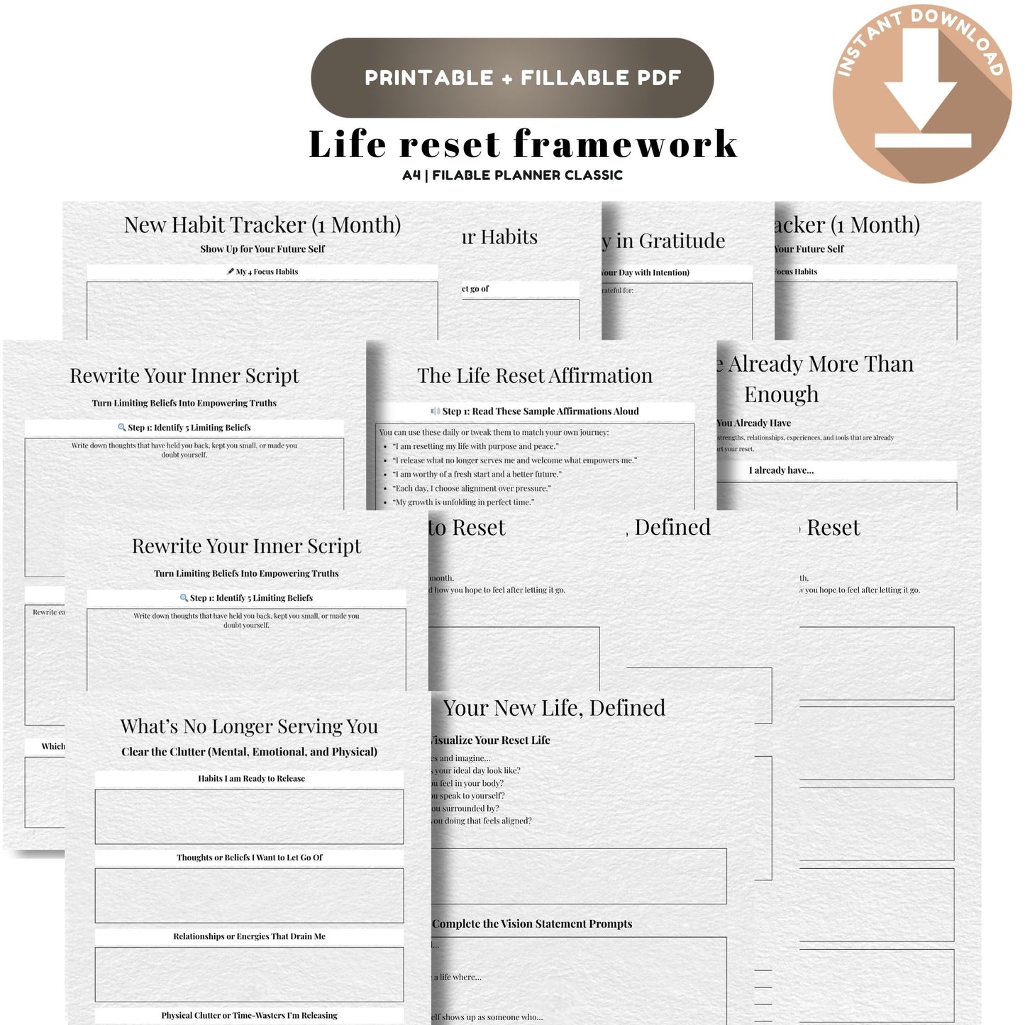 Life Reset Framework Printable | Personal Growth, Clarity & Habit Reset Planner