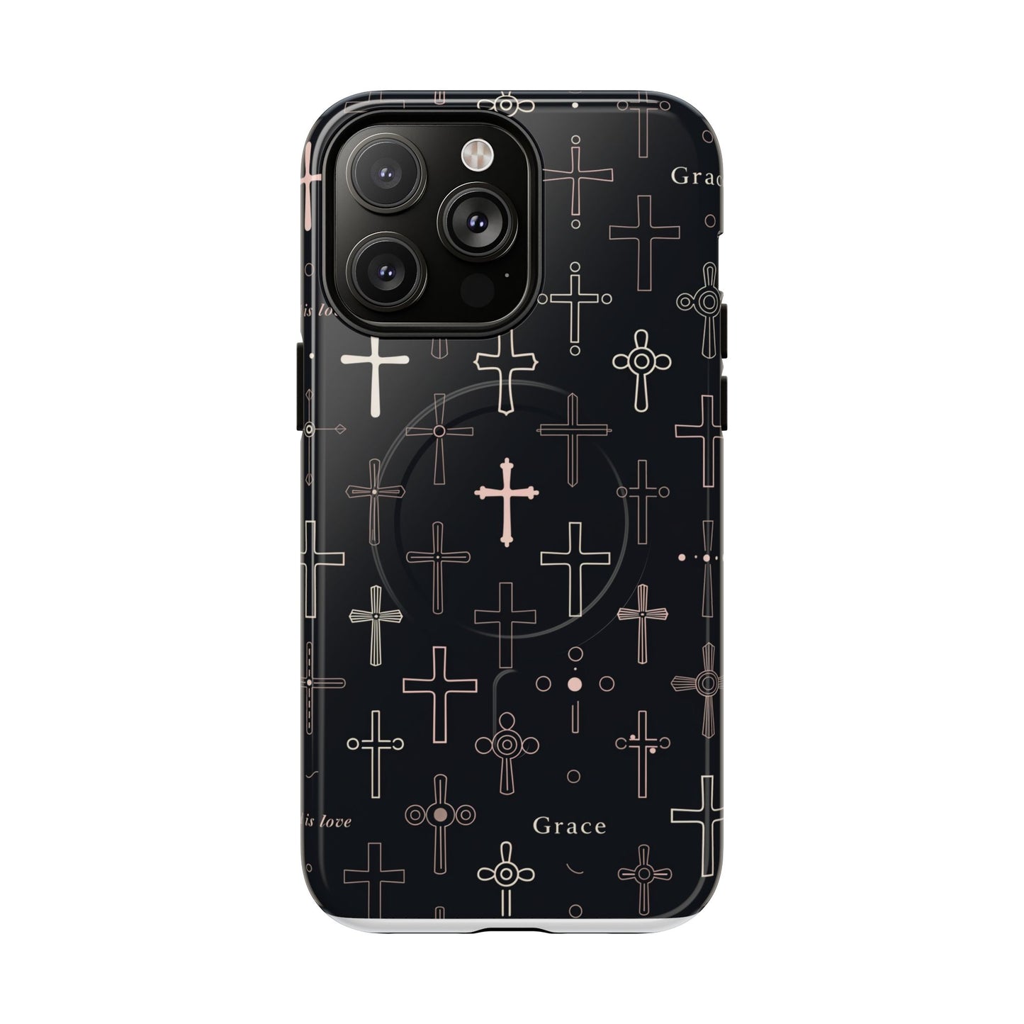 Magnetic Phone Case — Black Crosses "Grace" Protective Cover