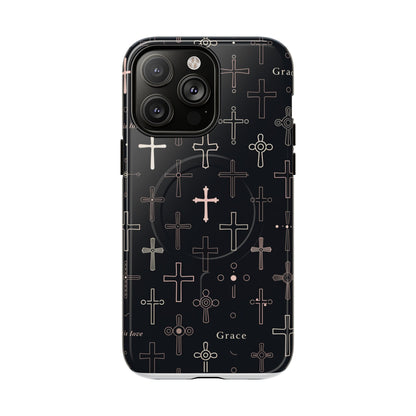 Magnetic Phone Case — Black Crosses "Grace" Protective Cover