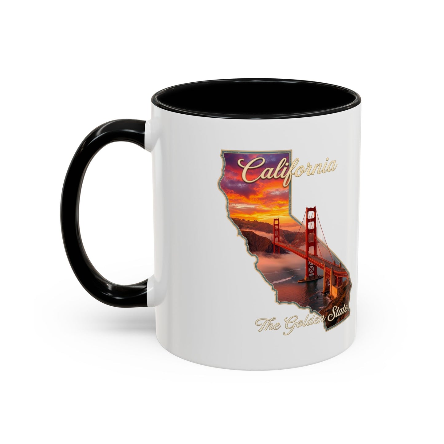 California State Shape Accent Mug – Golden Gate Sunset Coffee Cup (11/15oz)