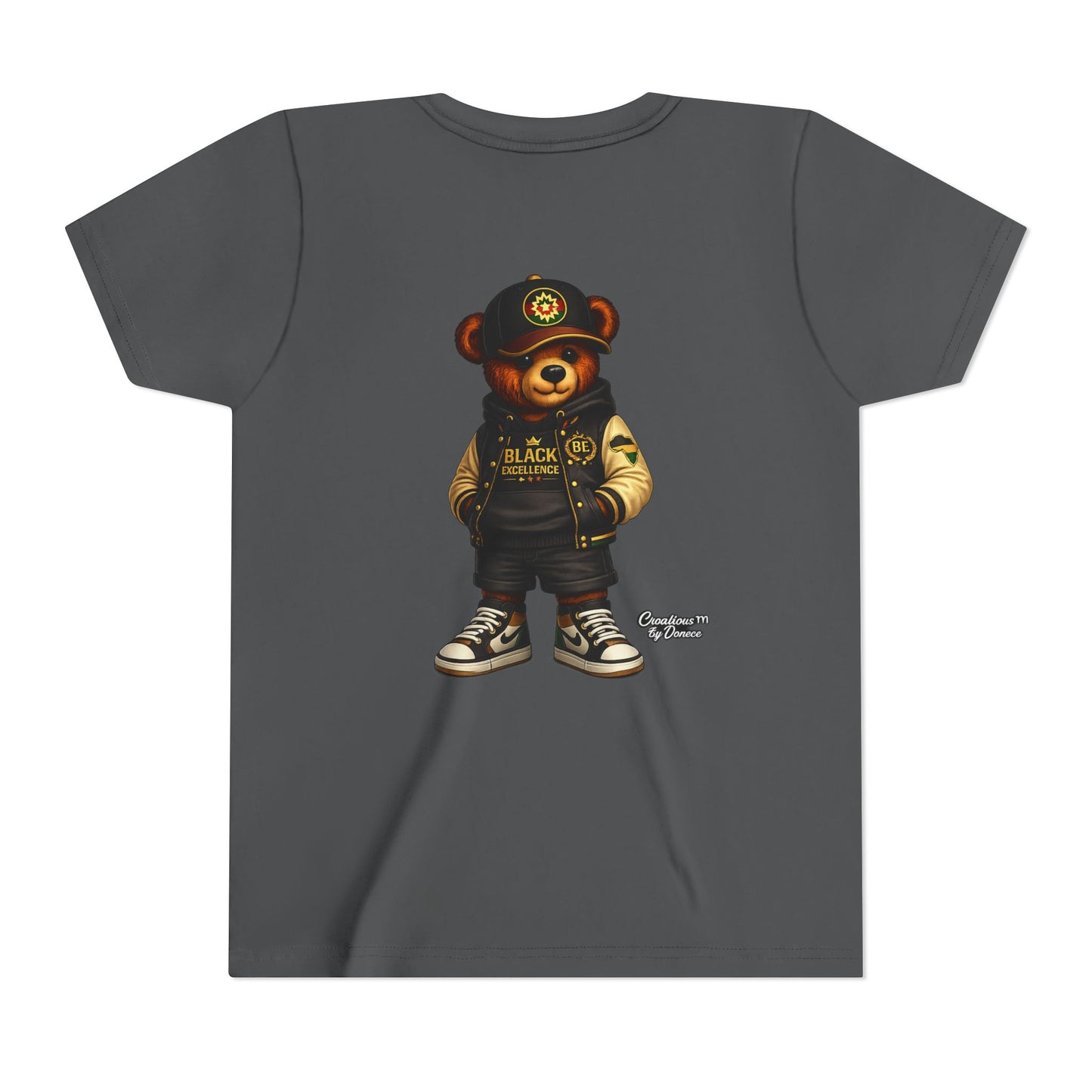 Youth Tee — Streetwear Teddy Bear Graphic (Black Varsity)