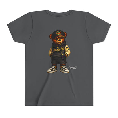 Youth Tee — Streetwear Teddy Bear Graphic (Black Varsity)
