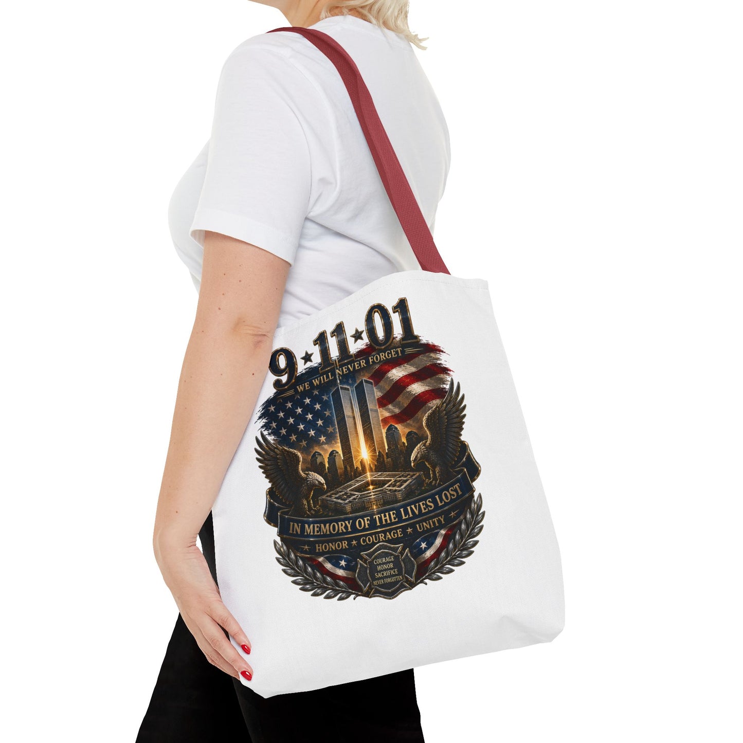 9/11 Memorial Tote Bag — We Will Never Forget Tribute Tote