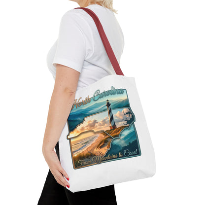North Carolina Lighthouse Tote Bag — "From Mountains to Coast" Scenic Beach Tote