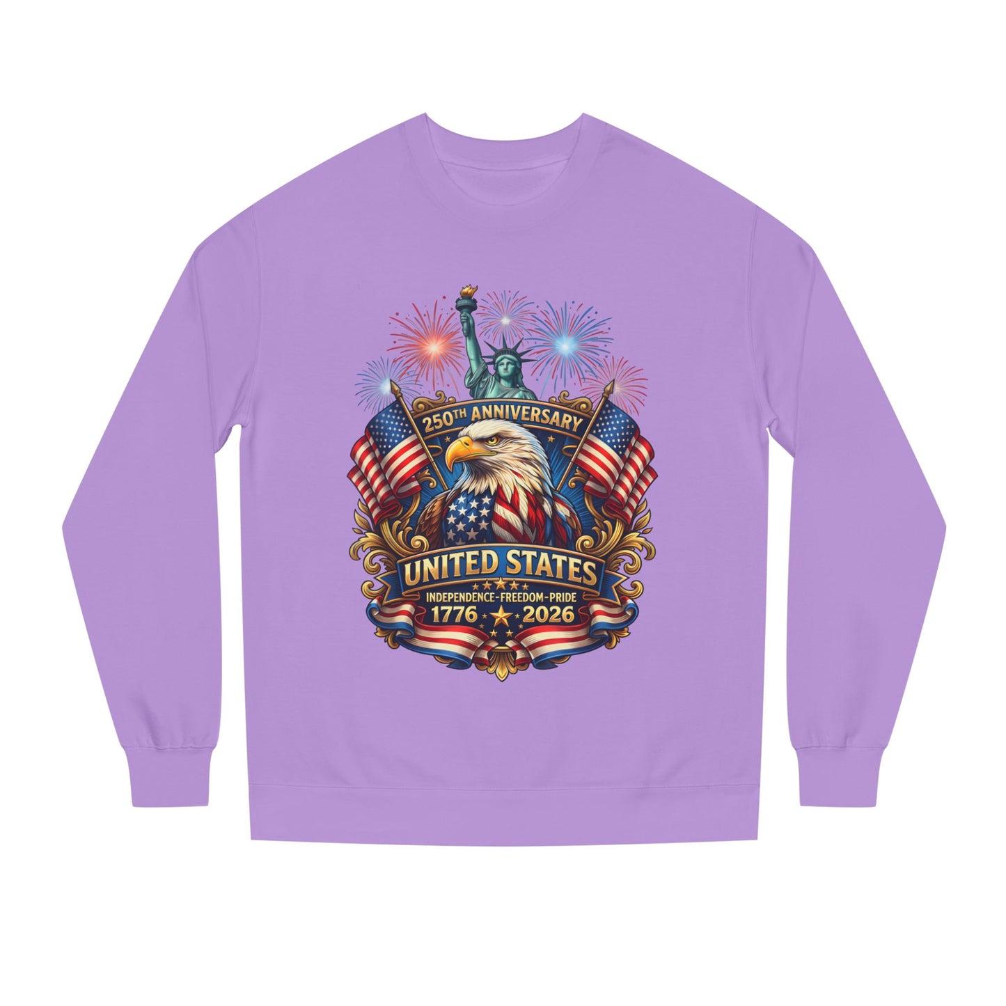 250th Anniversary United States Sweatshirt — Patriotic Eagle, Flags & Fireworks (1776–2026)