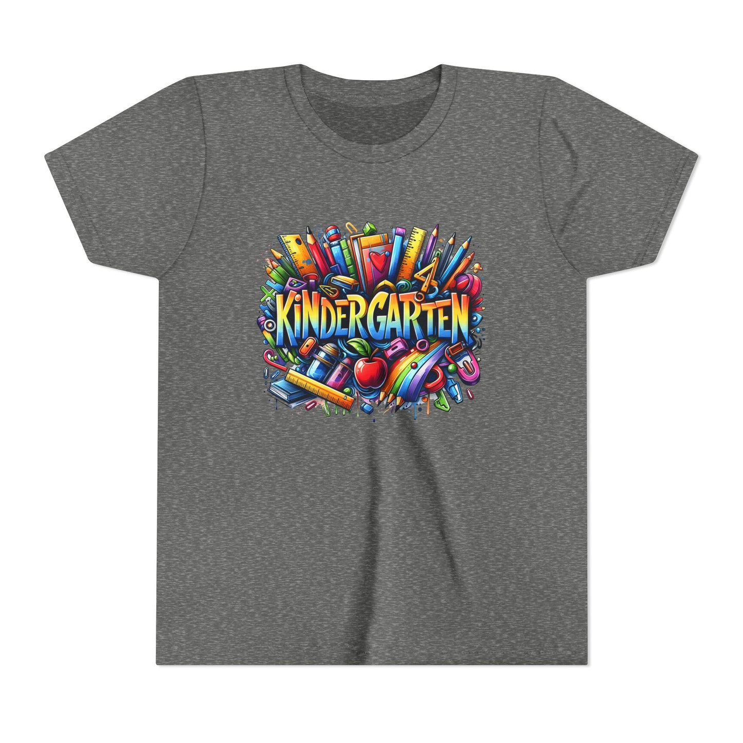 Kindergarten Colorful School Supplies Youth Tee — Back-to-School Kids T-Shirt
