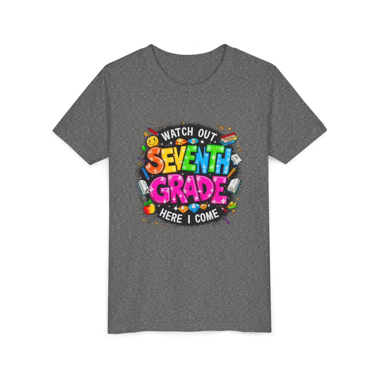 Seventh Grade Kids T-Shirt – “Watch Out Seventh Grade Here I Come” Back-to-School Tee