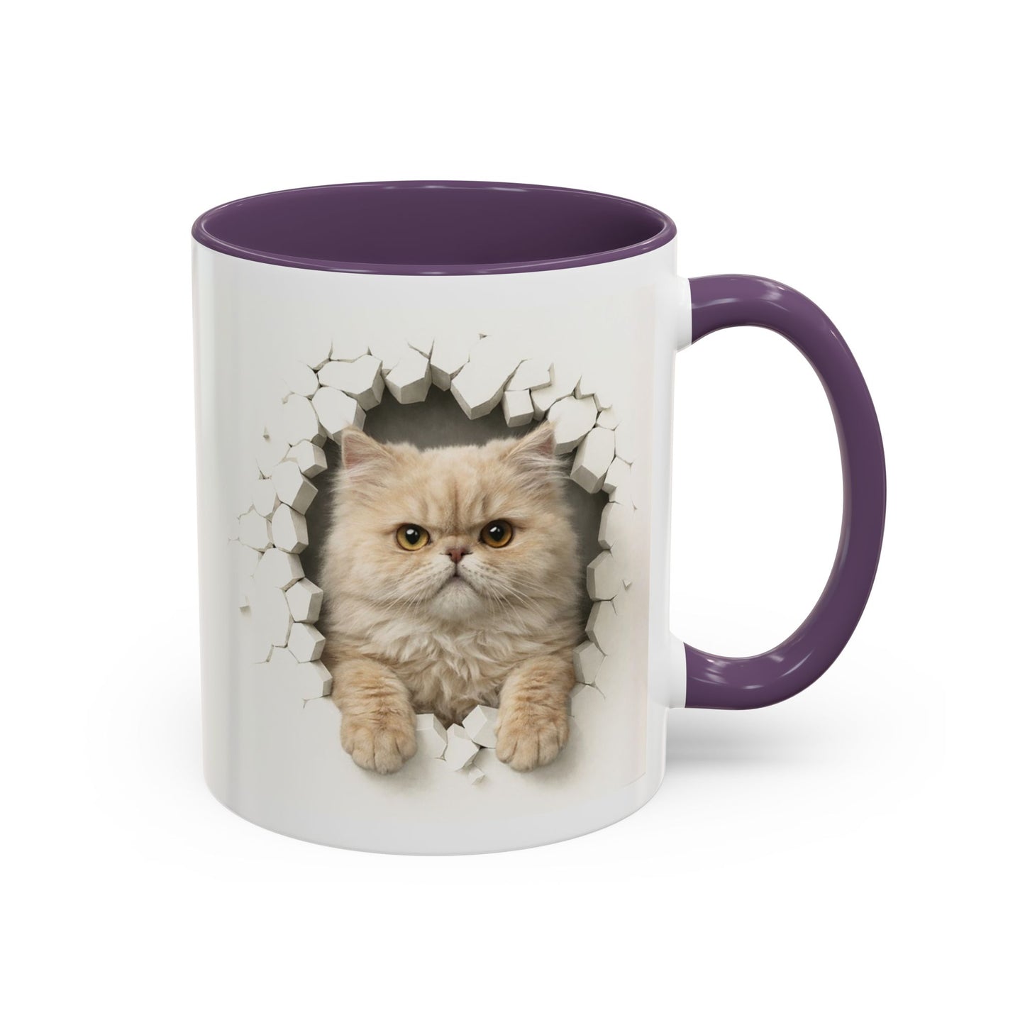 Cat Peeking Accent Coffee Mug — Cute Persian Cat Design (11/15oz)