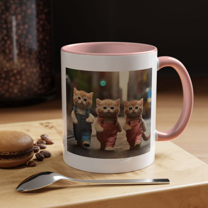 Cute Kittens Walking Coffee Mug — Adorable Cat Friends Accent Mug (11/15 oz)