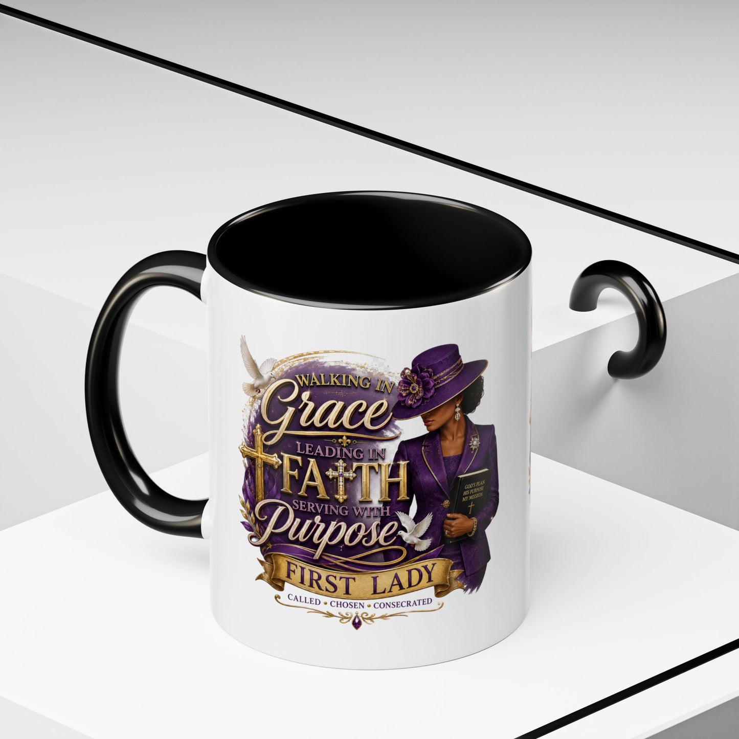 Faith & Purpose Accent Coffee Mug — First Lady Church Design (11/15oz)