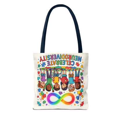 Celebrate Neurodiversity Tote Bag — Rainbow Infinity Symbol & Kids Design
