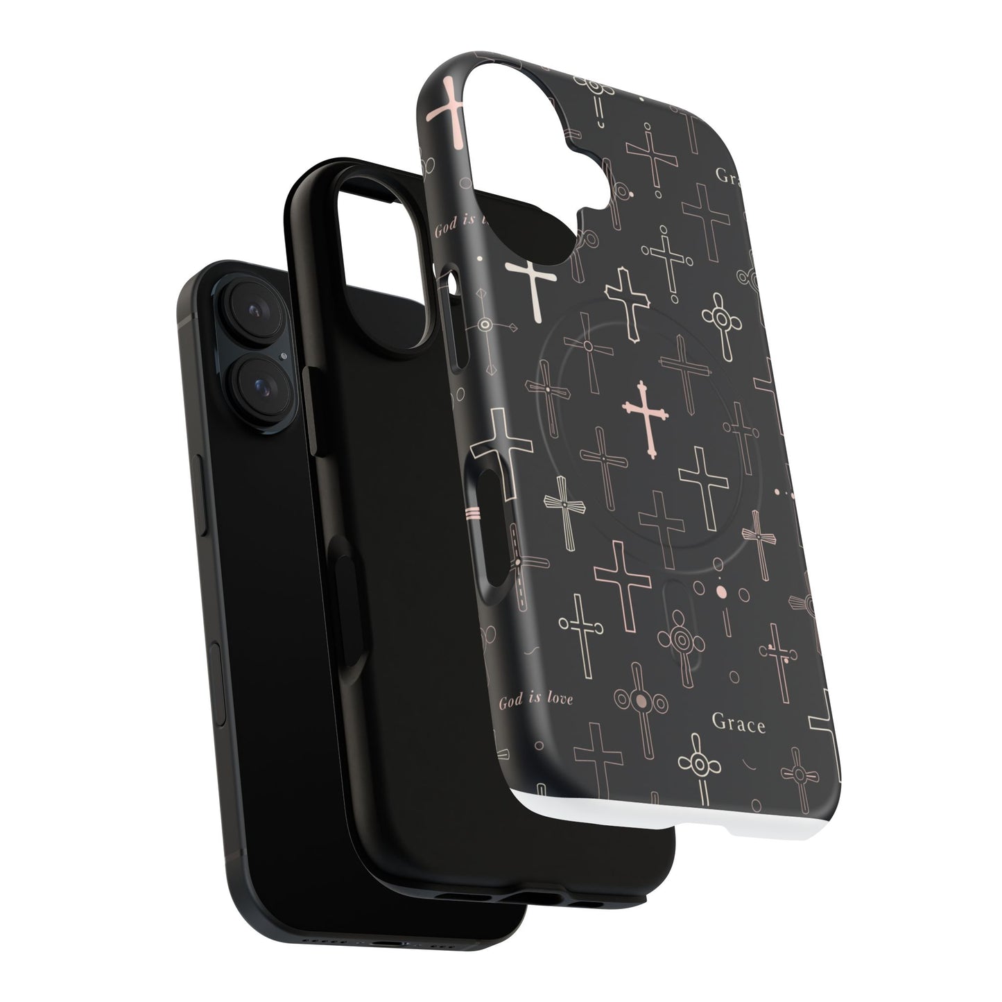 Magnetic Phone Case — Black Crosses "Grace" Protective Cover