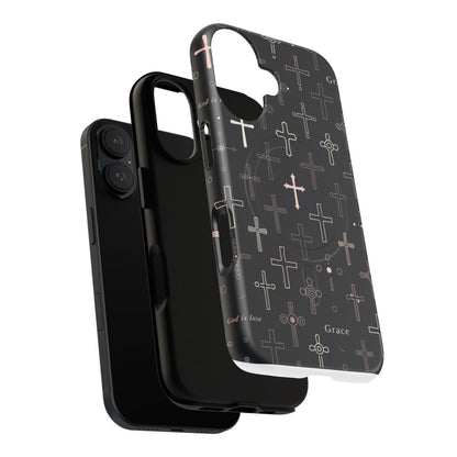 Magnetic Phone Case — Black Crosses "Grace" Protective Cover