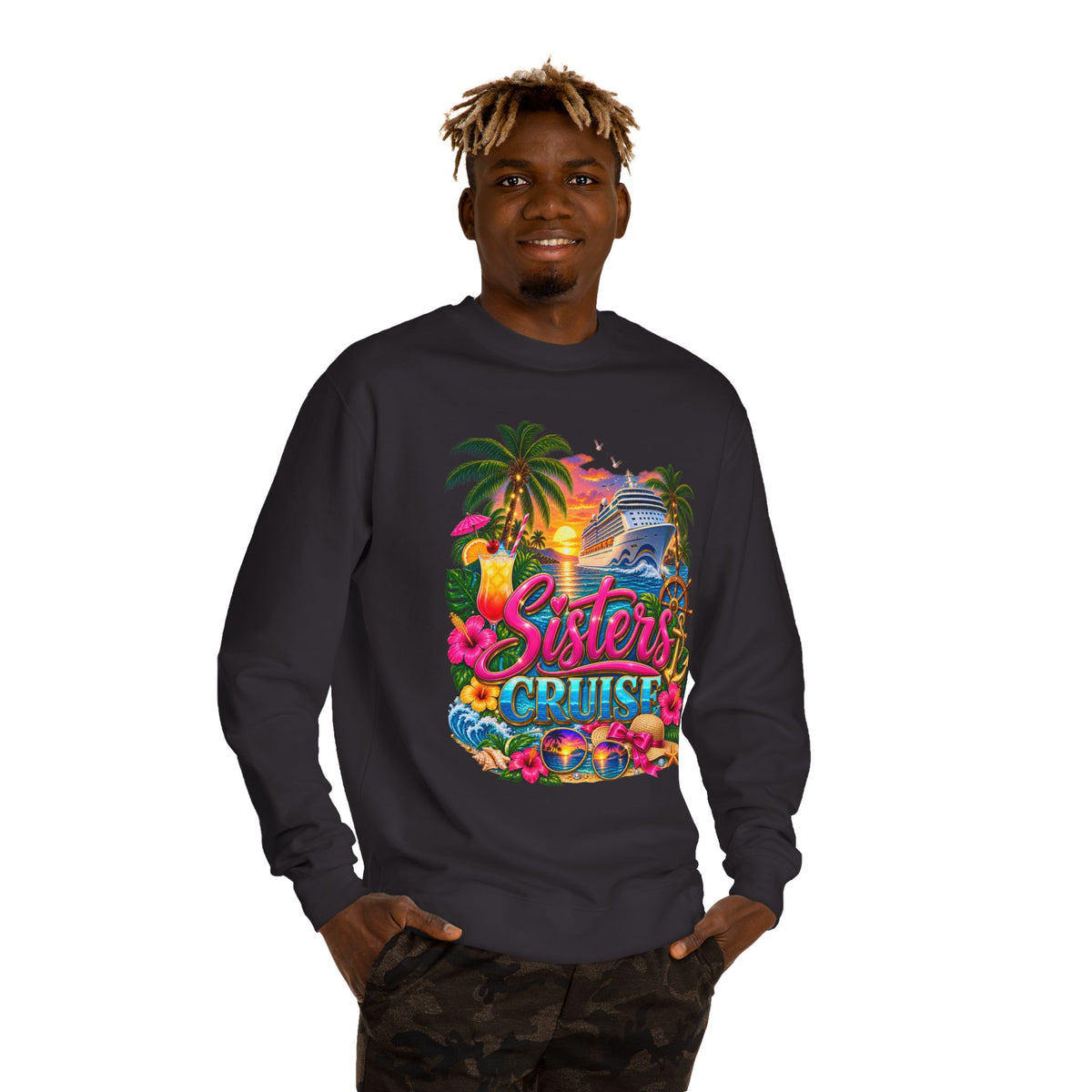 Sisters Cruise Sweatshirt — Tropical Sunset Cruise Graphic Crewneck