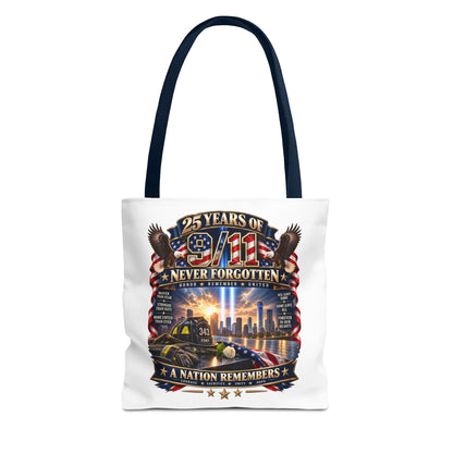 25 Years of 9/11 Never Forgotten Tote Bag – Memorial Tribute AOP