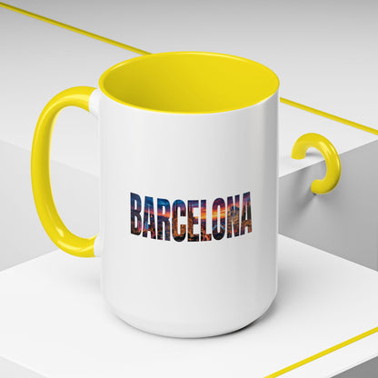 Barcelona Accent Coffee Mug — Scenic Cityscape Text Travel Souvenir (11/15oz)