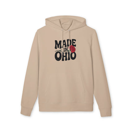 Made in Ohio Hoodie — Retro Script with Red Rose