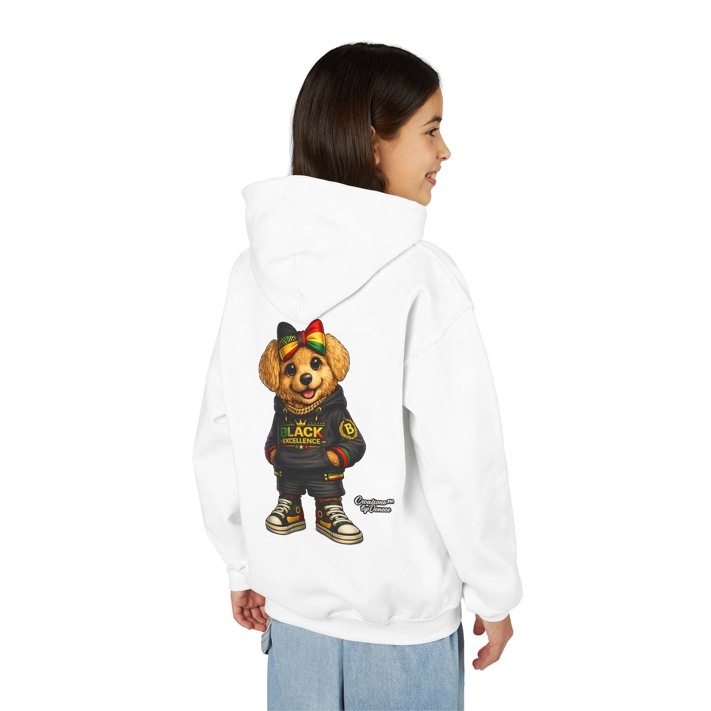 Youth Hoodie — Black Excellence Bear Graphic Sweatshirt (Kids)