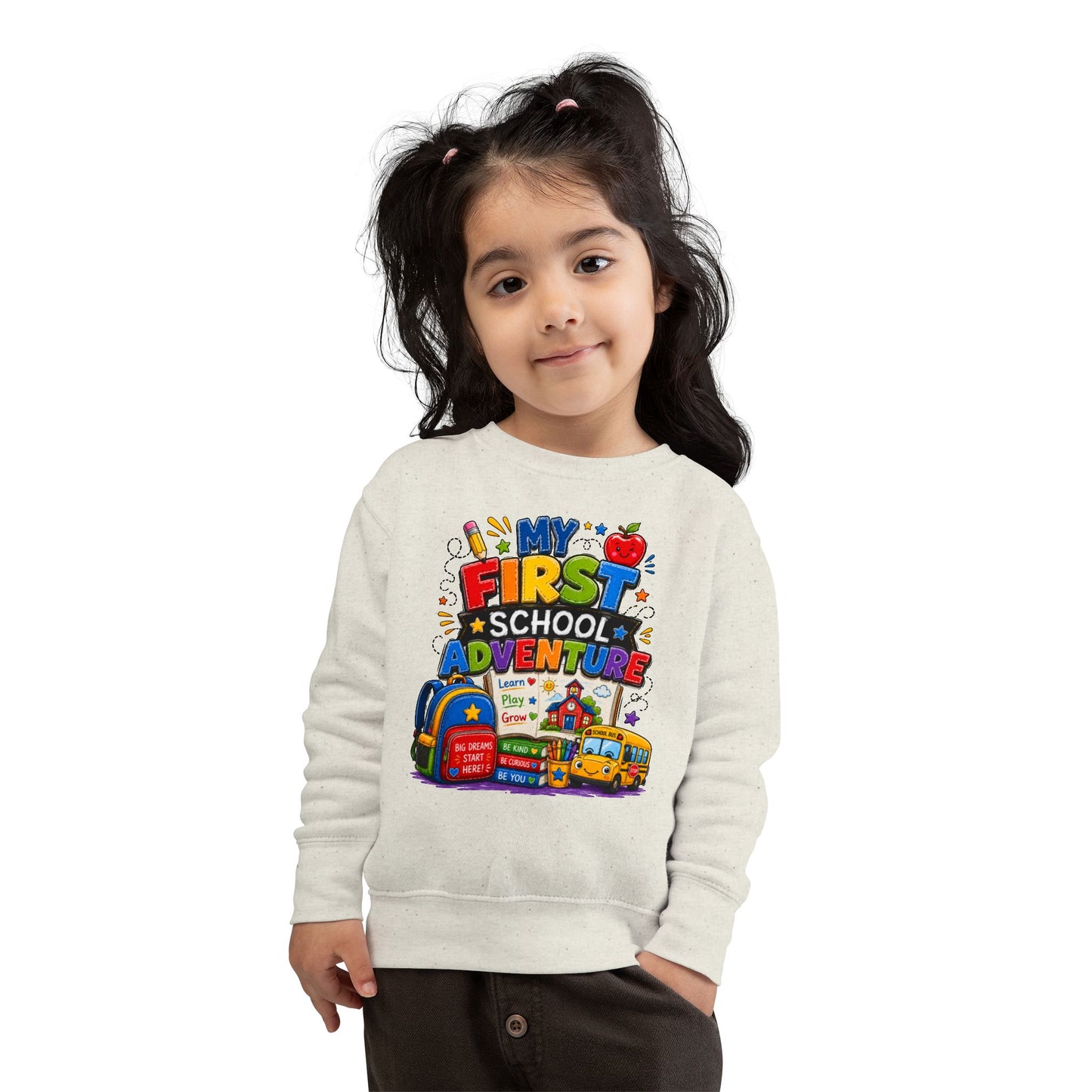 Toddler Sweatshirt — "My First School Adventure" Back-to-School Kids Sweatshirt