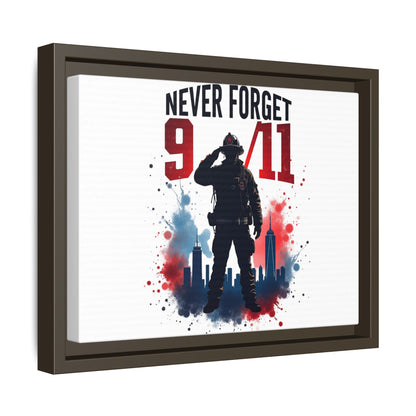 Never Forget 9/11 Framed Canvas Print — Patriotic Firefighter Memorial Art