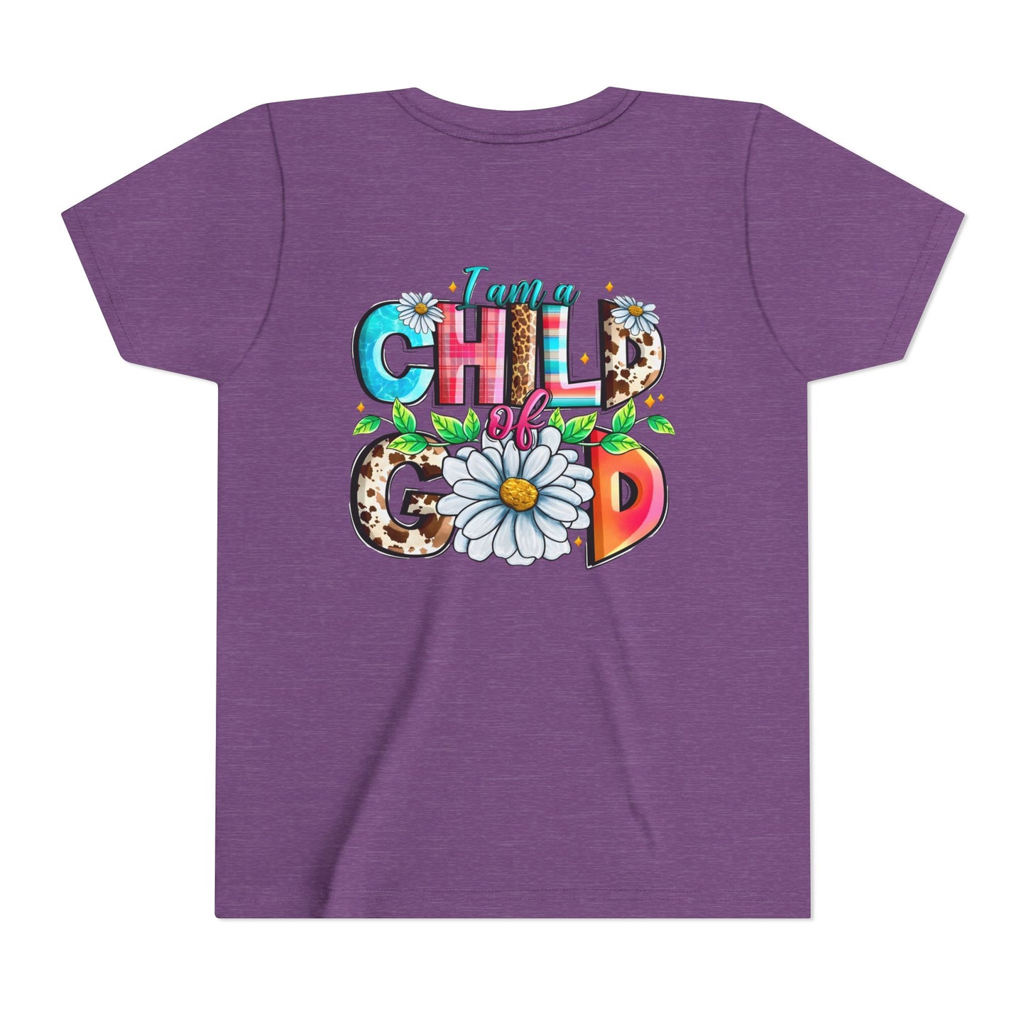 Youth Tee — "I Am a Child of God" Floral Christian Graphic