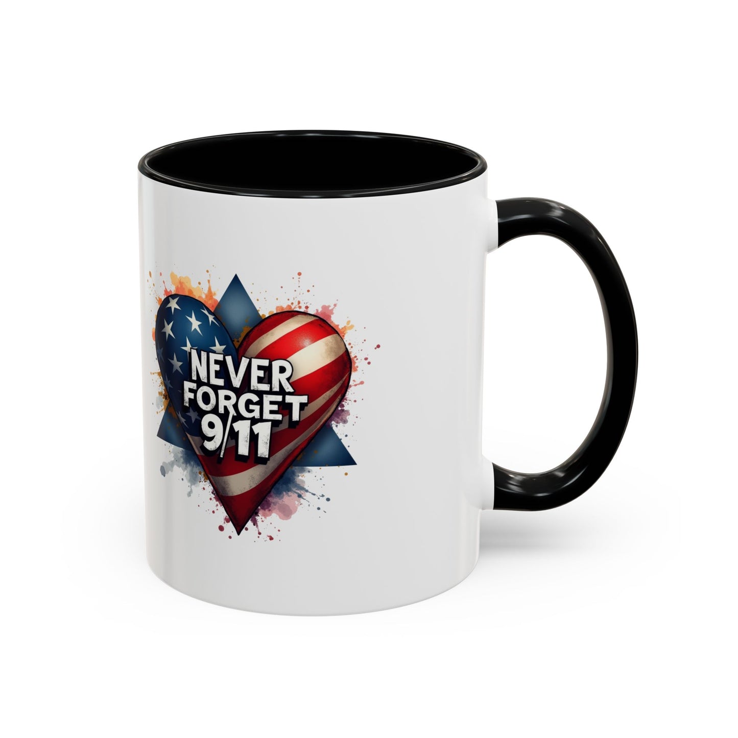 Never Forget 9/11 Heart Accent Coffee Mug – Patriotic Memorial 11/15oz