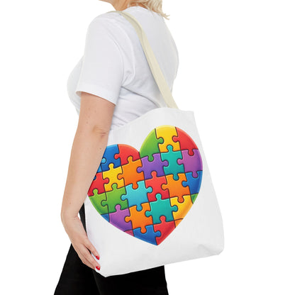 Autism Puzzle Heart Tote Bag - Colorful Awareness Canvas Tote