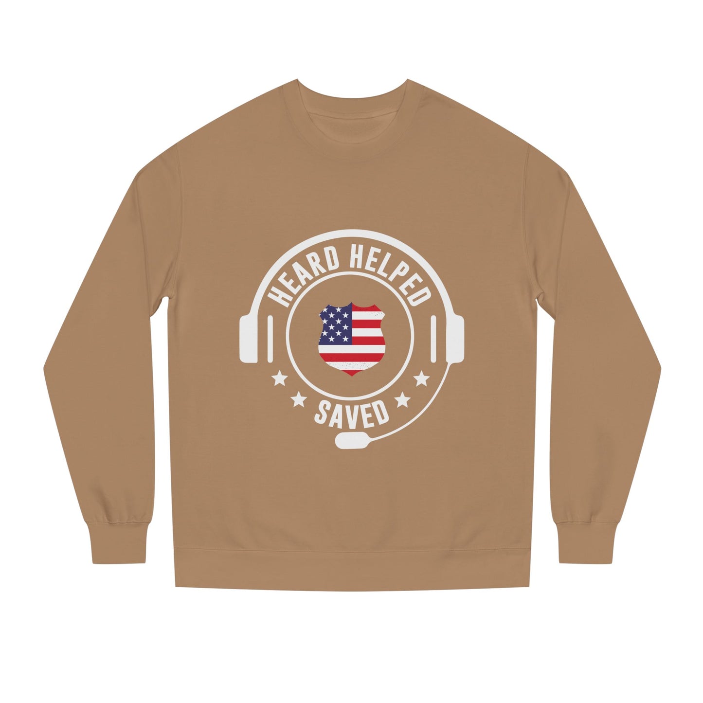 Headset Support Crewneck – "Heard Helped Saved" American Flag Design