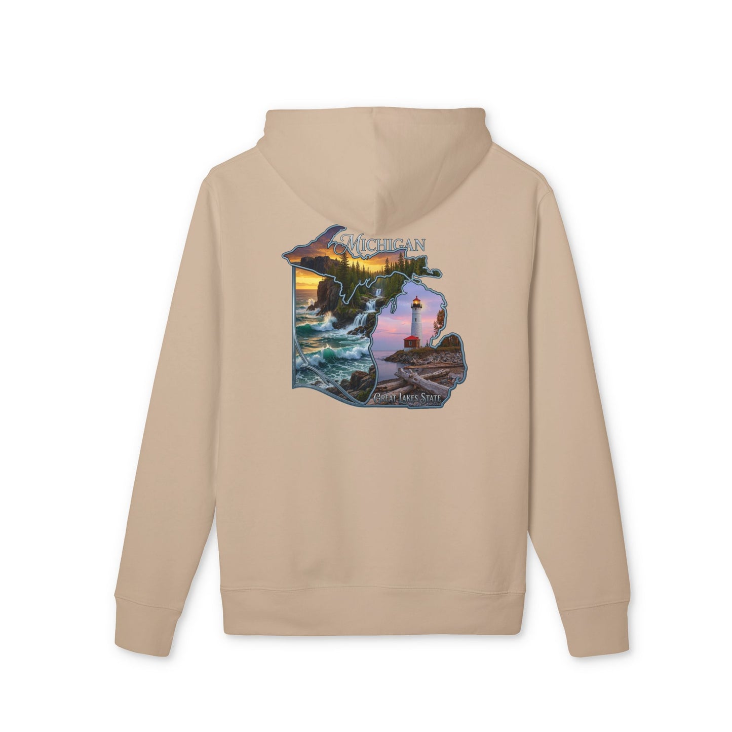 Michigan Lakeshore Hoodie — Scenic Lighthouse Sunset State Silhouette