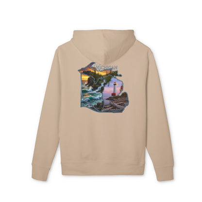 Michigan Lakeshore Hoodie — Scenic Lighthouse Sunset State Silhouette
