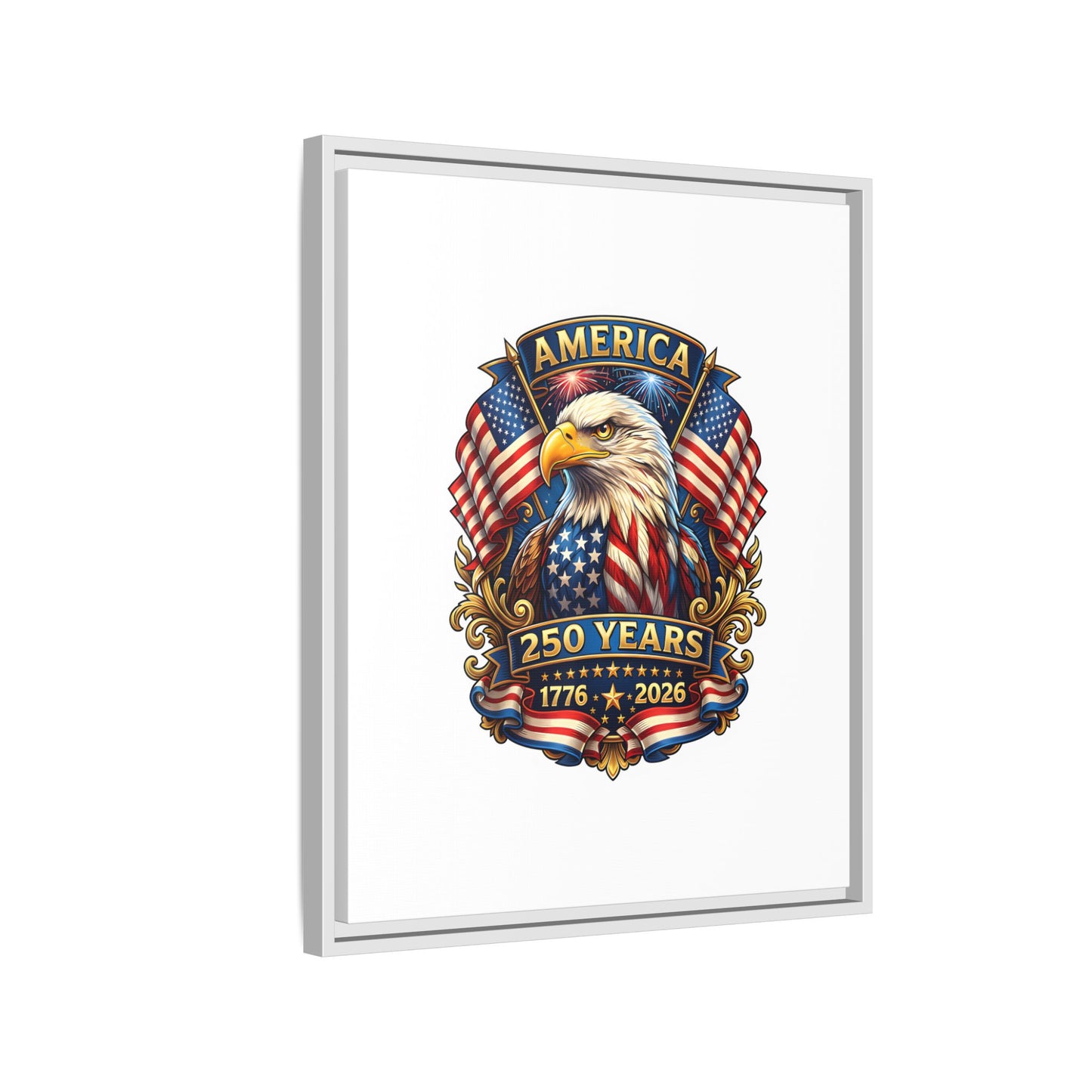 America 250th Anniversary Framed Canvas — Patriotic Bald Eagle Wall Art