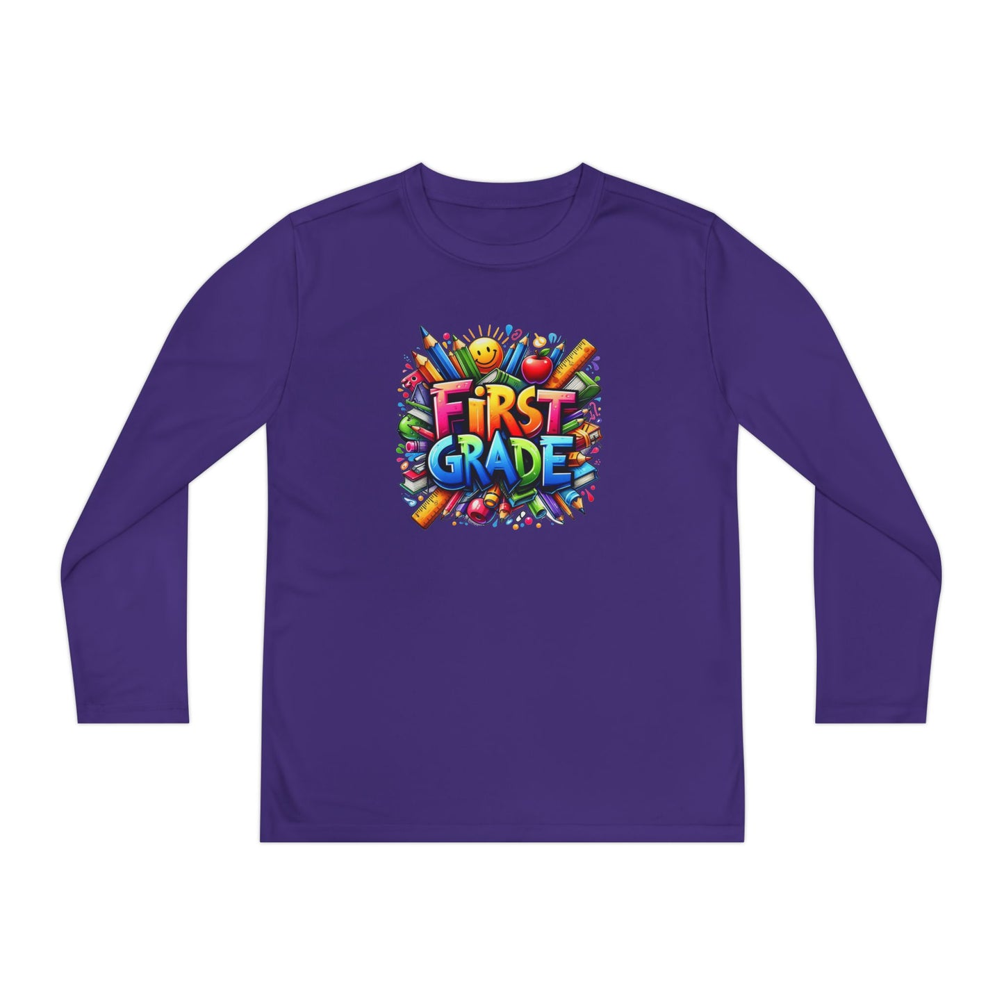 First Grade Youth Long Sleeve Tee — Colorful Back-to-School Shirt
