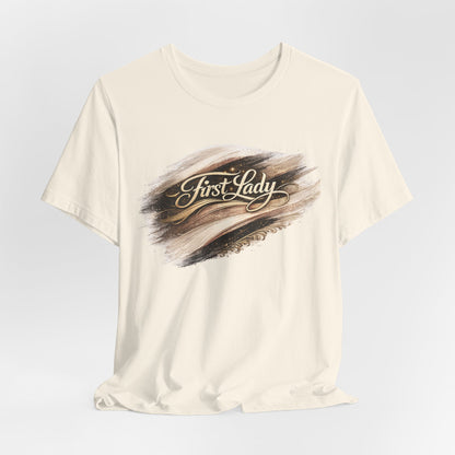 First Lady Brushstroke Tee — Elegant Script Graphic T‑Shirt