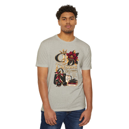 T‑Shirt — CBD Creations Floral Logo Tee (Books, Crown & Coffee Design)