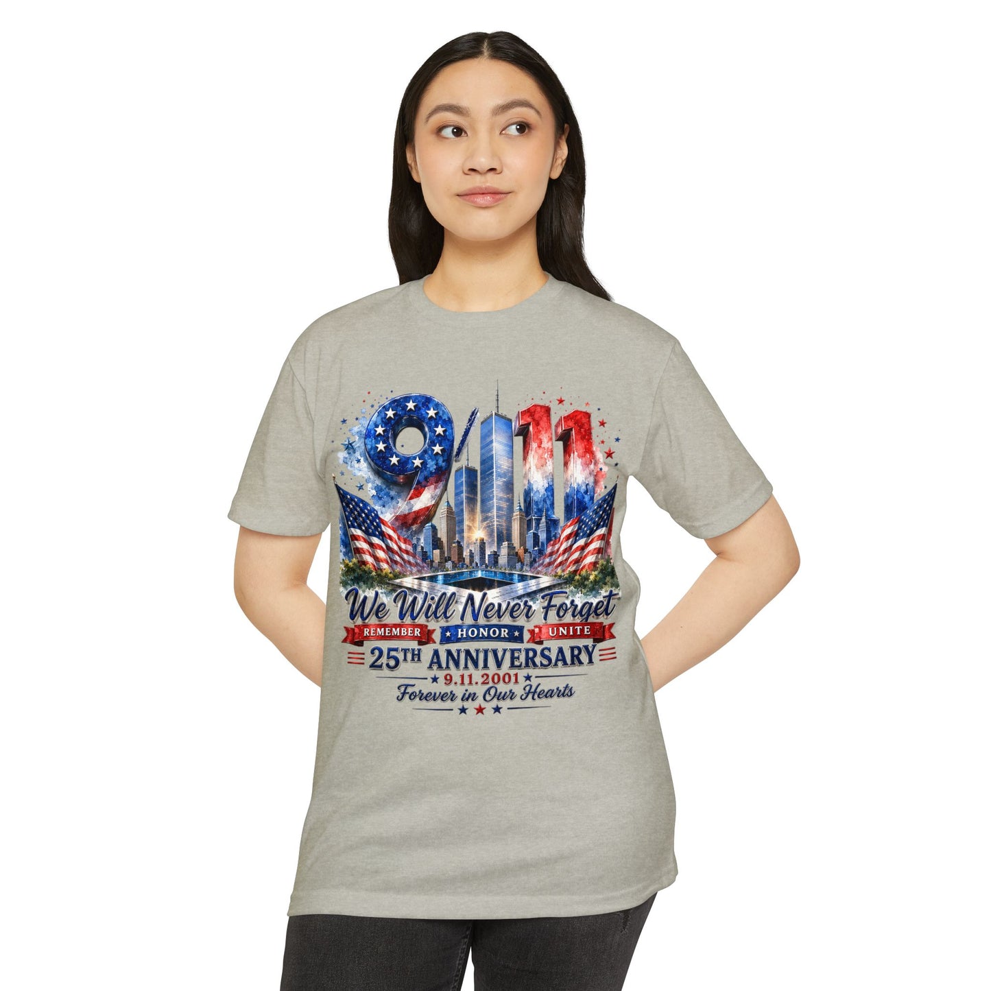 9/11 We Will Never Forget 25th Anniversary Memorial T-Shirt