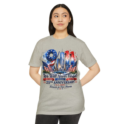 9/11 We Will Never Forget 25th Anniversary Memorial T-Shirt