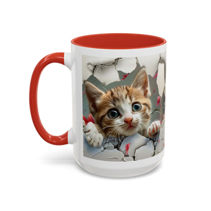 Kitten Peek Accent Coffee Mug — Cute Cat Peekhole Design (11/15 oz)