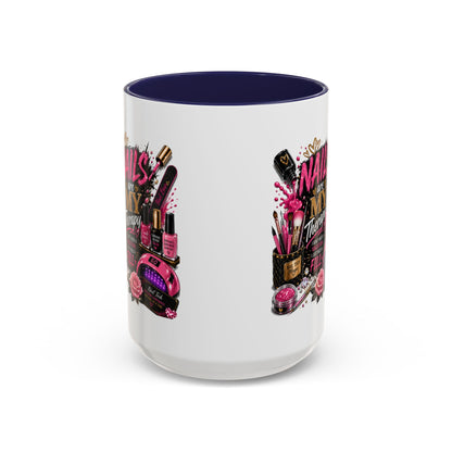 Coffee Mug — "Nails Are My Therapy" Pink Nail Tech Gift