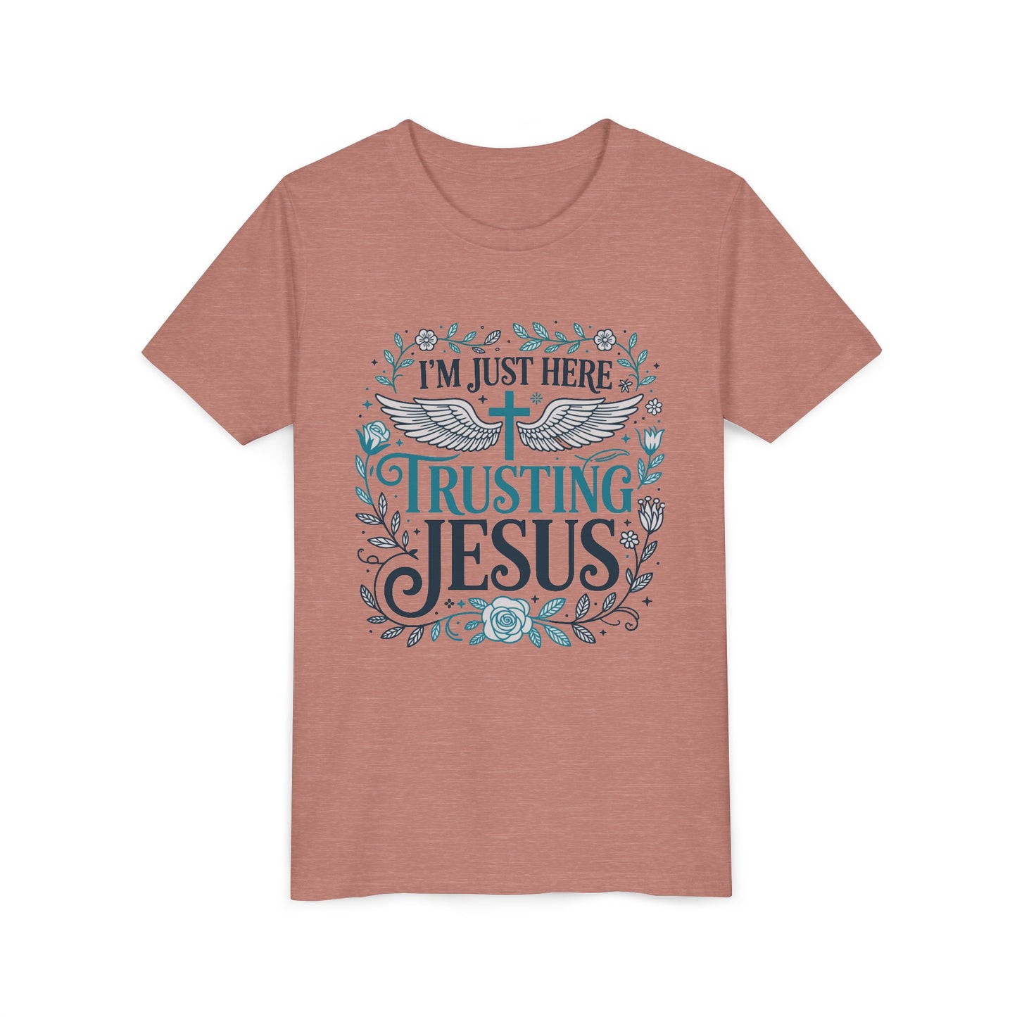 Trusting Jesus Youth Tee — "I'm Just Here Trusting Jesus" Christian Kids T‑Shirt