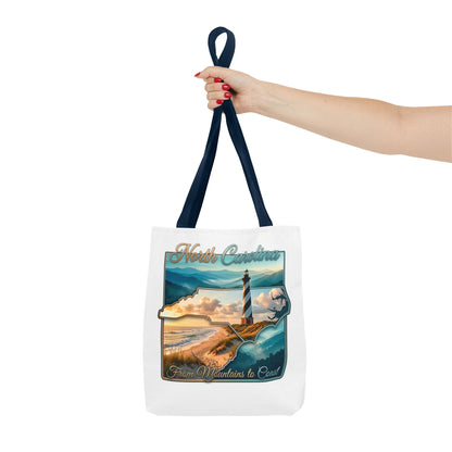 North Carolina Lighthouse Tote Bag — "From Mountains to Coast" Scenic Beach Tote