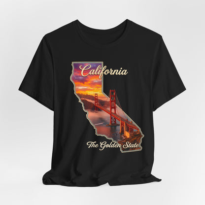 California Golden Gate Tee — "California The Golden State" Sunset Map T-Shirt