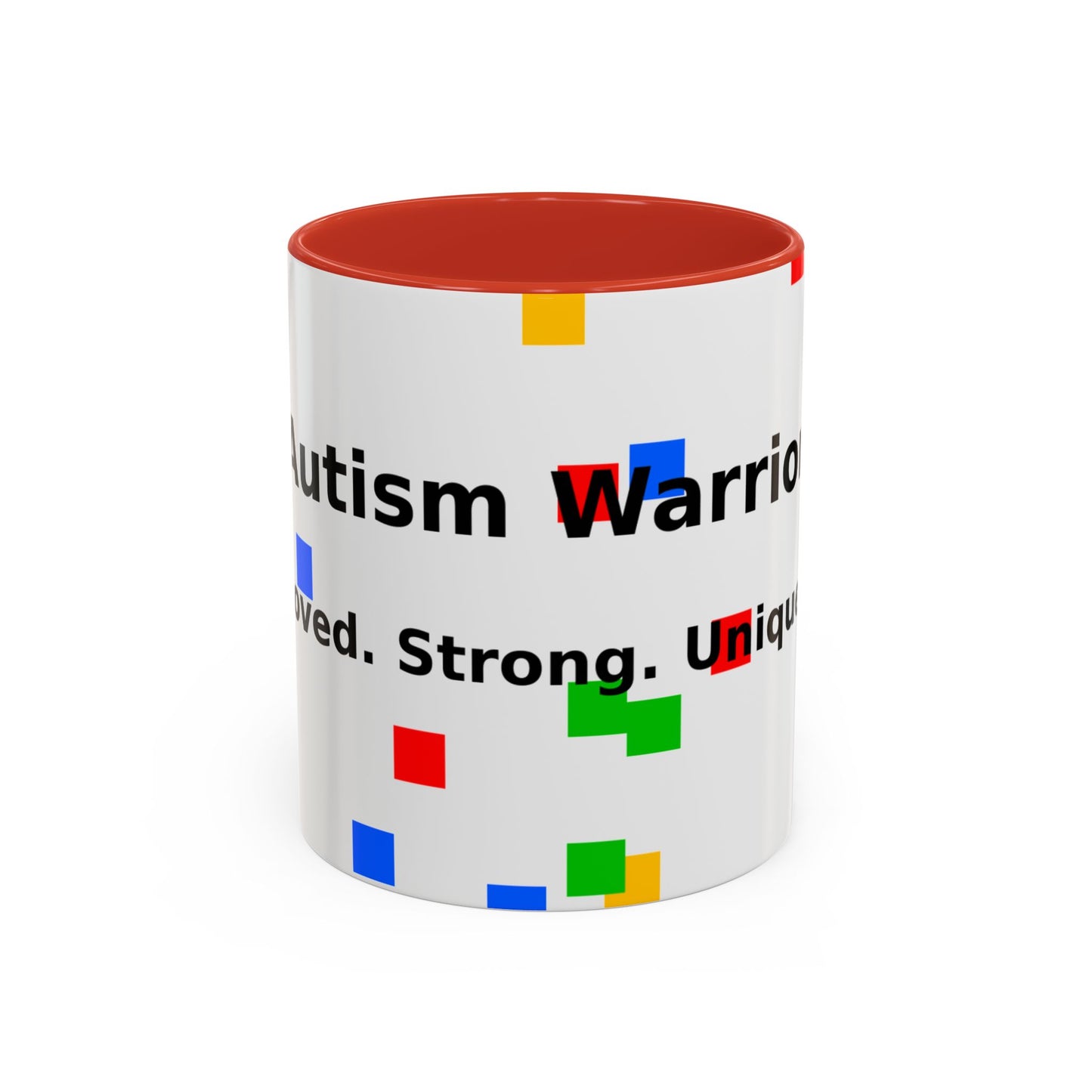 Autism Warrior Accent Coffee Mug – Bold Puzzle Pieces, Proud. Strong. Unique. (11/15oz)