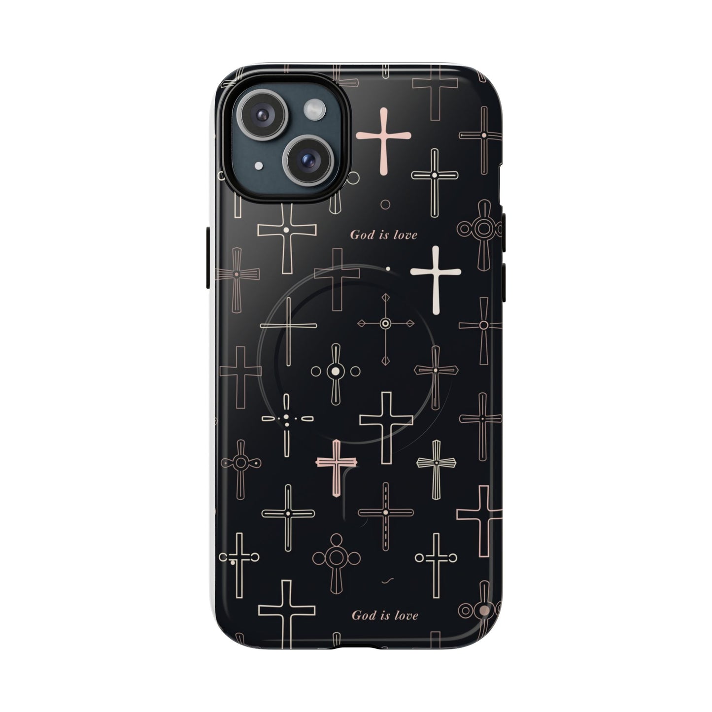 Magnetic Phone Case — Black Cross Pattern with "God is love"