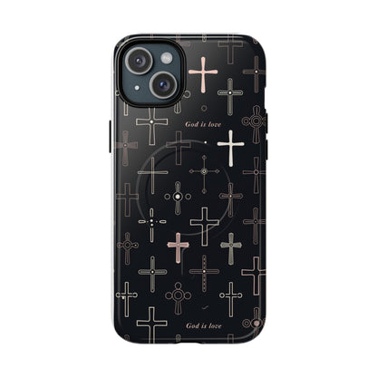 Magnetic Phone Case — Black Cross Pattern with "God is love"