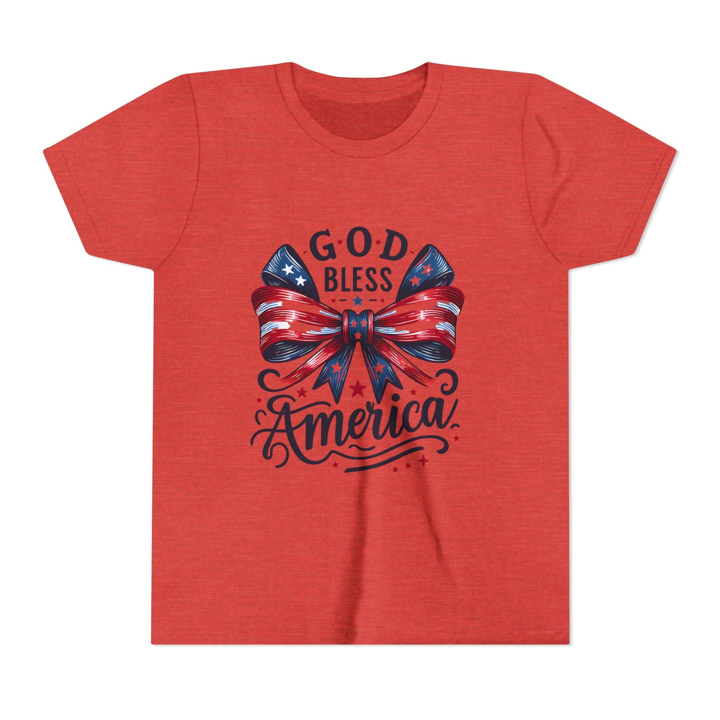 Youth Tee — "God Bless America" Patriotic Bow T-Shirt (4th of July, Memorial Day)