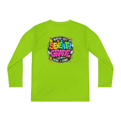 Seventh Grade Youth Long Sleeve Tee — "Watch Out Seventh Grade Here I Come" Back-to-School Shirt