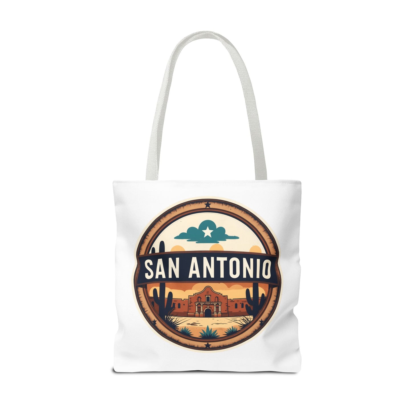 San Antonio Vintage Badge Tote Bag — Retro Texas Travel Market Tote